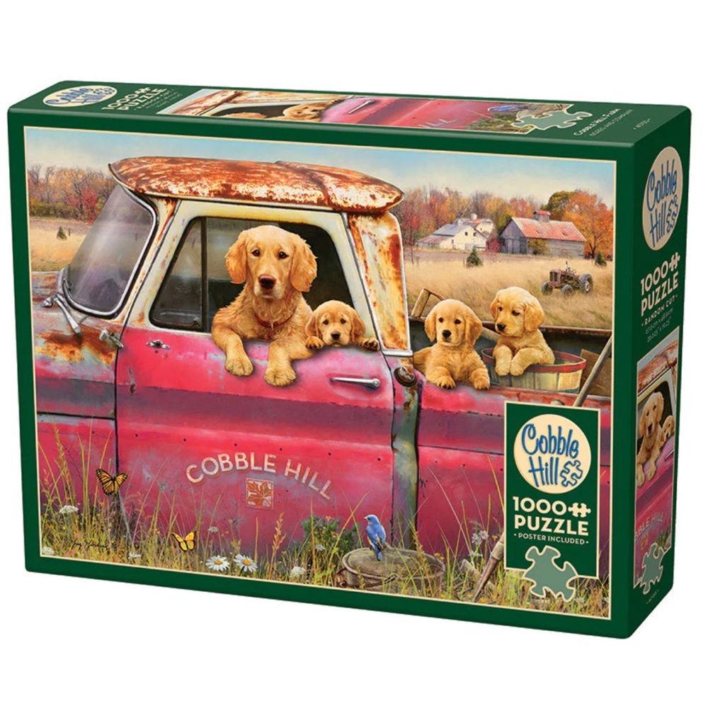 Cobble Hill Golden Retriever Puzzle with Vintage Red Truck Scene NEW!!